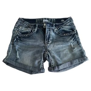 Hydraulic Women's Juniors 7/8 Lola Distressed Cuffed Hem Denim Jean Shorts